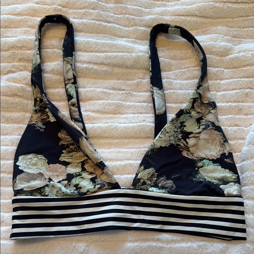 Floral Halter Bralette with Striped Band- Size Small